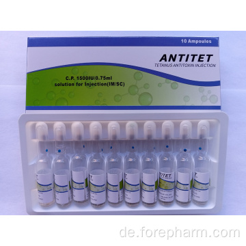 Tetanus -Antitoxin -Injektion 1500iu/0,75 ml für Menschen